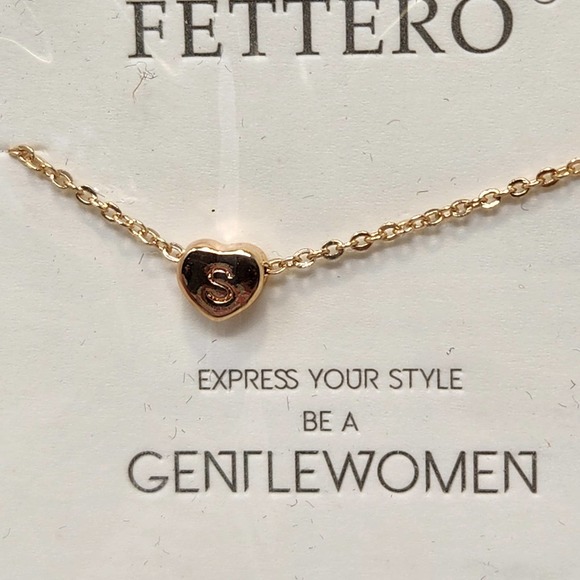Fettero Initial S Heart Pendant Chain Necklace Gold Tone Dainty Handmade New - Picture 2 of 4